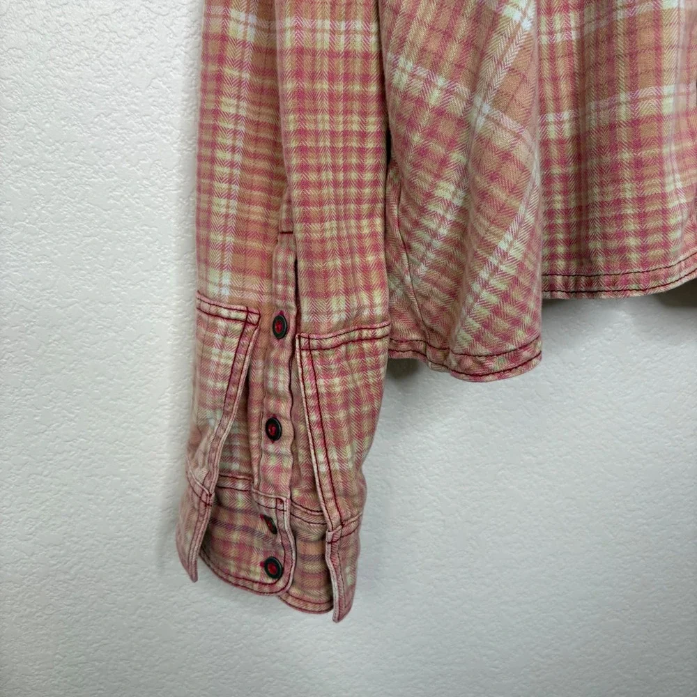 Free People We The Free Remade Plaid Top Red Combo Button Front Shirt Small - Picture 9 of 10